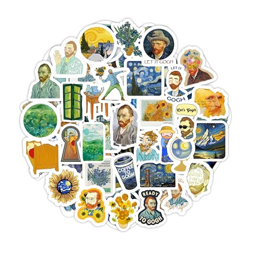 BulbaCraft 100Pcs Van Gogh Stickers for Water Bottle and Laptop - Van Gogh Party Supplies & Decorations, Waterproof Vinyl Decals, Art and Museum Stickers, Gifts for Women & Men