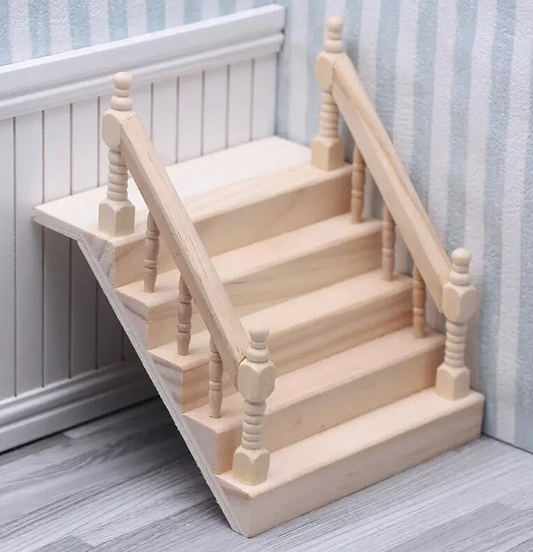 EatingBiting 1:12 Scale 1/12 mini Furniture minihouse Mini Wooden Handrail Stairs Miniature Scene Step Furniture Ornaments for House Ornament DIY Unpainted Staircase Handrail Model Fairy Garden Scene