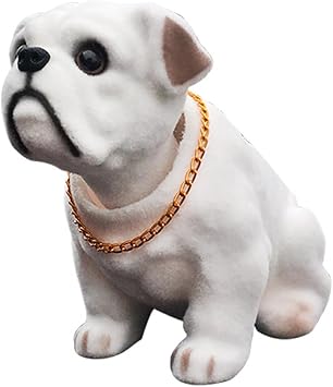 Bulldog Figurines with Chain, Resin Puppy Statues for Car Console or Home Decor, Cute Shaking Head Dog Ornaments