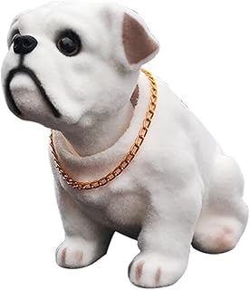Bulldog Figurines with Chain, Resin Puppy Statues for Car Console or Home Decor, Cute Shaking Head Dog Ornaments