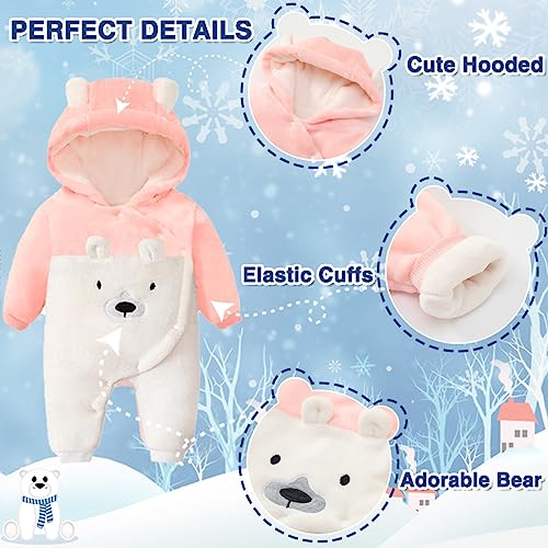 Image of Fairy Baby Newborn Baby Snowsuit Bear Suit Romper Winter Warm Coat Infant Fleece Footie Jumpsuit for Girls Boys 0-18M