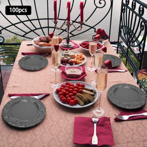 100 platos cargadores redondos modernos de 13 pulg. negro miniatura 4