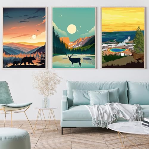 6 Packs Adult Beginners National Park Painting by Number Kits 9.8x13.8inch Canvas