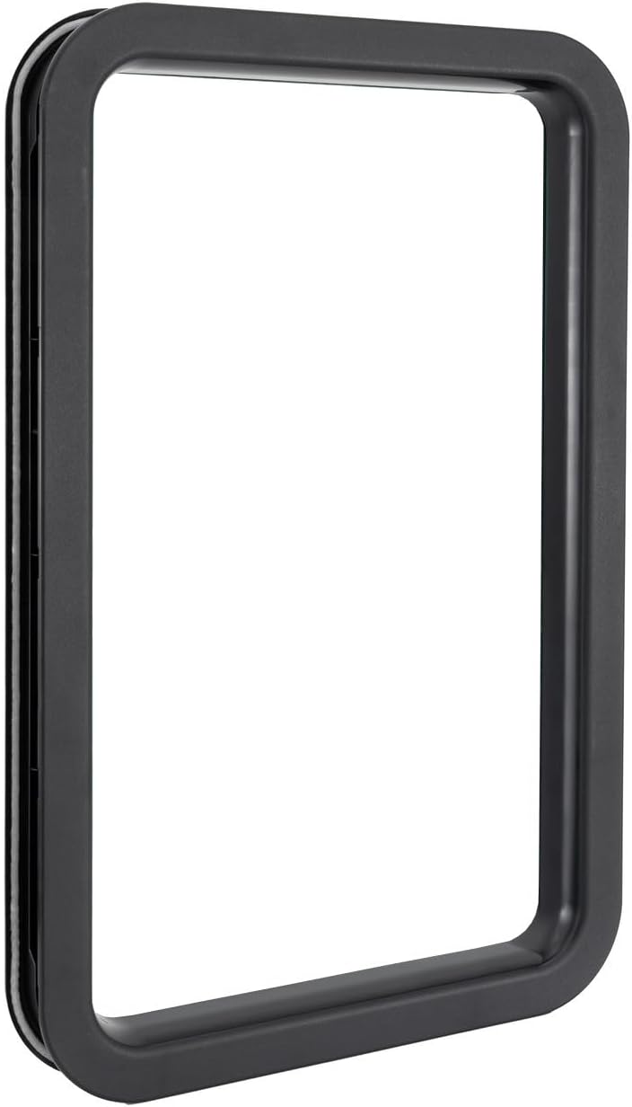 RecPro RV Entry Door Window Frame (No Glass) | 16" W x 25" H | Black | RV Entry Door Window | Radius Entrance Door Window |