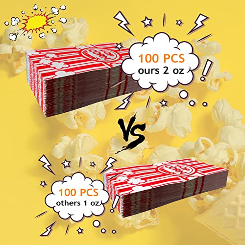 Image of 100 Pcs Flat Bottom Popcorn Bags, 2 oz Paper Popcorn Bags for Family Movie Night Baseball Themed Carnival Christmas Birthday Party