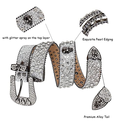 Rhinestones Belt for Men Women,Skulls Western Leather Belts Shining Cowgirl Cowboy Studded Belts for Jeans Pants4