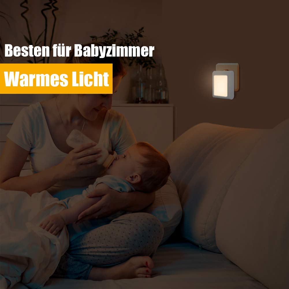 Presa di Luce Notturna con Sensore Crepuscolare, Emotionlite Luce Notturna Bambini, Luminosità Regolabile in modo continuo Molto bene per la camera dei bambini,corridoio,Bianco caldo, 2 pezzi
