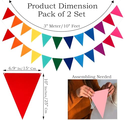 Image of Rozi Decoration Flags Pennant Banner 24 Pcs Multicolor for Kids Birthday, Play School, Festivals, Inauguration Hanging Decoration | 10 Feet x 2