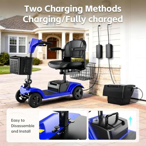 Image of Mobility Scooter,Removable Battery,Suitable for All Terrains-Blue | 28 Miles Travel,300 lbs Capacity,Quick-Assembly, Features Rotating Seat,300W Motor,Dual Baskets and Rear Tail Lights