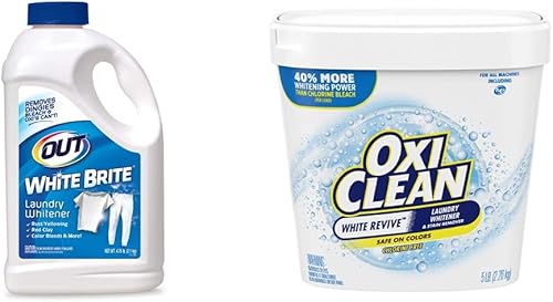 OUT White Brite - Blanqueador de lavandería elimina arcilla roja 4 libras 12 onzas y removedor de manchas blanco OxiClean Revive para ropa