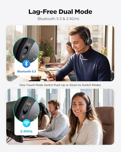 acer Wireless Headset with Mic for Work,Bluetooth Headset for Clear Call ＆ Meeting, Work Headset with Charge Stand for Remote & Office, Bluetooth 5.3 & 2.4G Headset for PC, Phone, Teams, Zoom - OHR689 - image 7