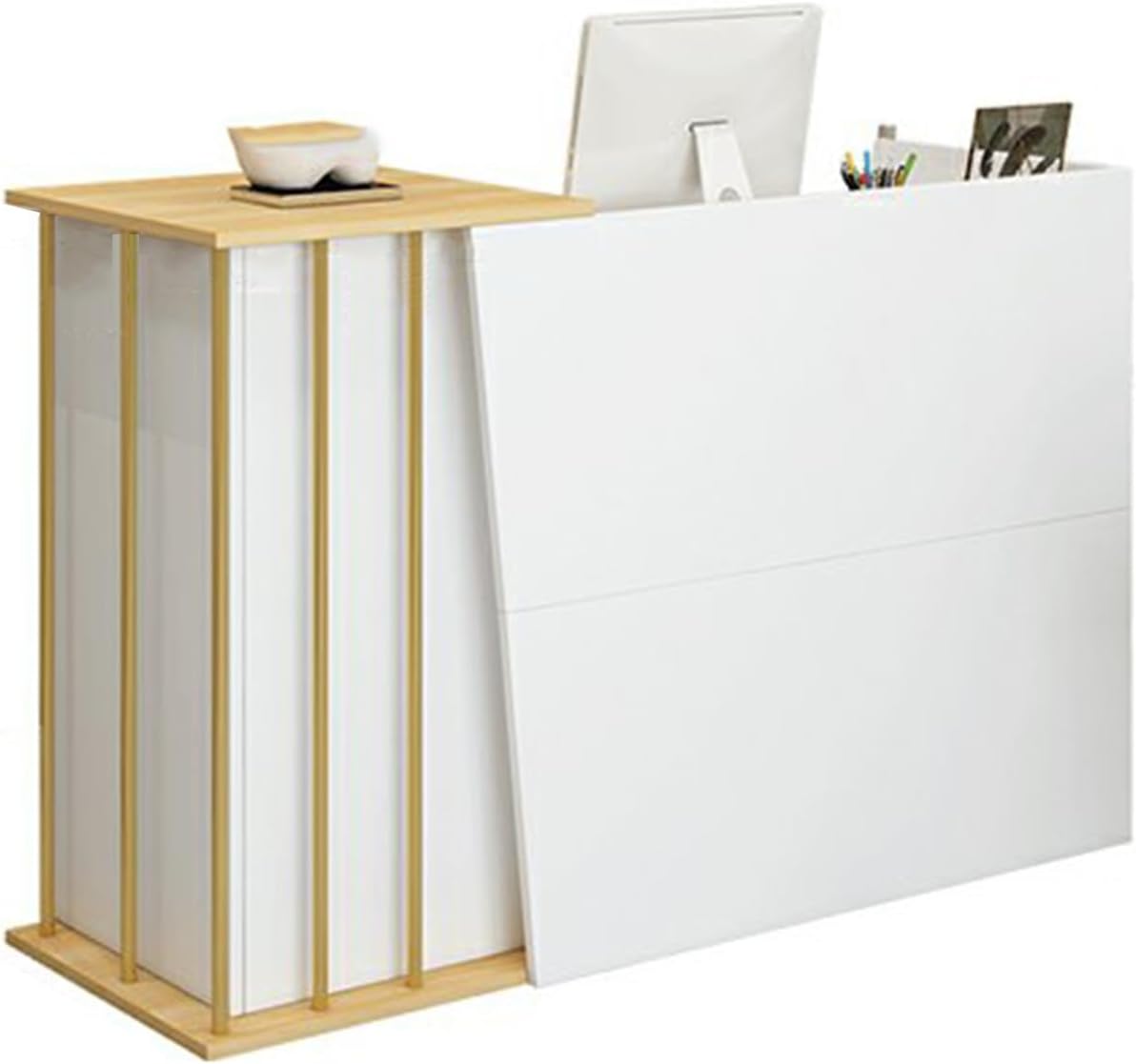 YVYKFZD Reception Desk with Counter, L Shape Front Desk Reception, Great Space Saver Reception Counter Desk with Lockable Drawers, Office Retail Checkout Counter Table(Marble,47.2"x15.7"x35.4")