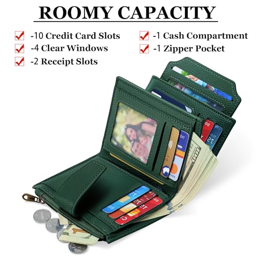 Image of Airkit Small Wallet Women RFID Blocking Soft Leather Bifold Compact Card Holder Wallet for Women with Zipper Coin Pocket 4 ID Window