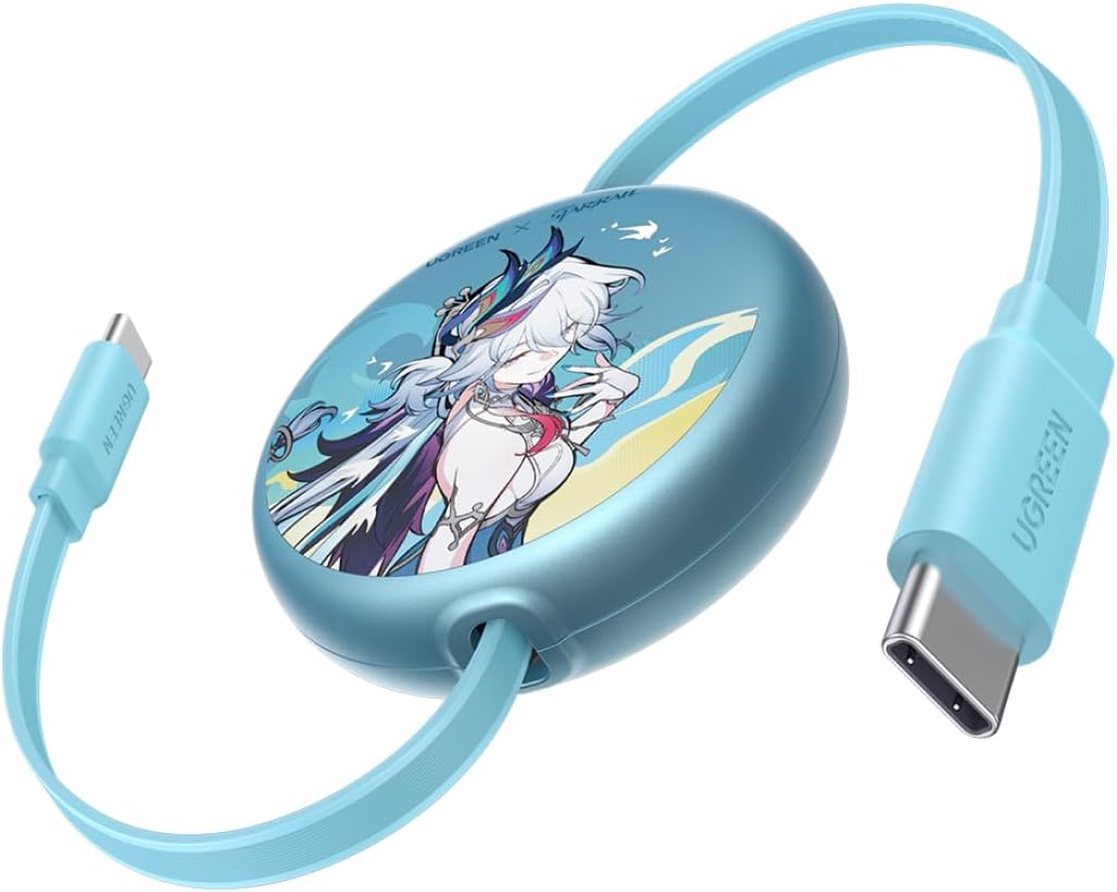 Cable retráctil UGREEN Nexode de 100 W Honkai: Star Rail, azul glaciar, 3,3 pies | Cable cargador USB C para iPhone 17/16, MacBook Pro/Air, Galaxy S26/S25, iPad Pro/Air, Pixel 10/9, Switch, AirPods