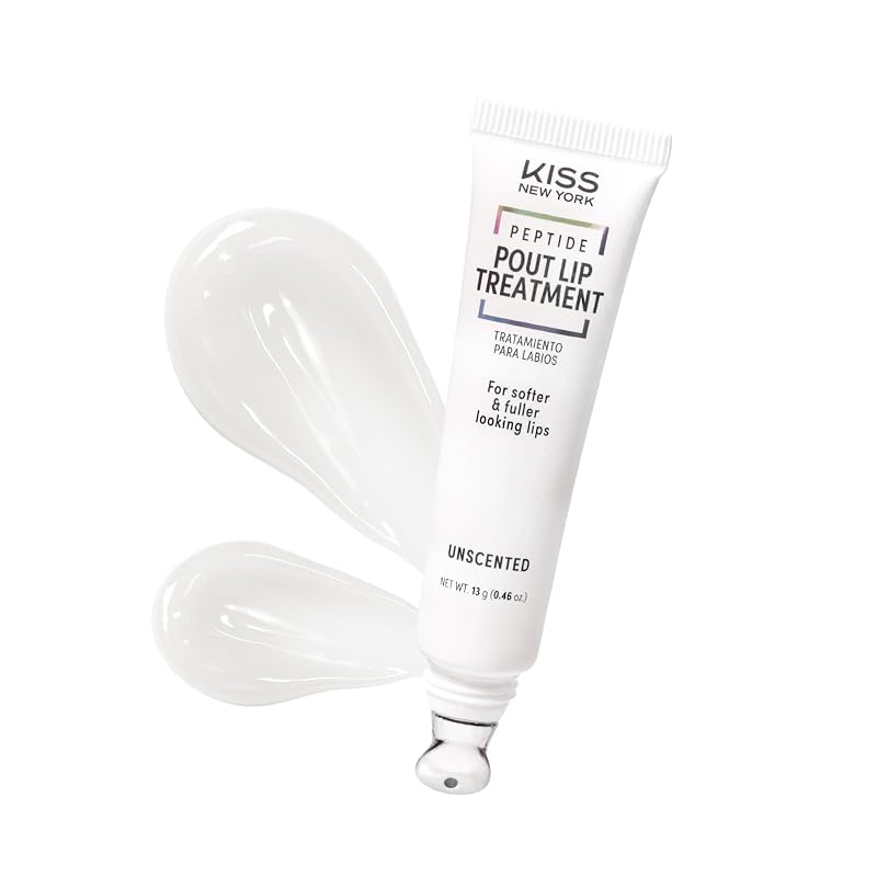 Bálsamo labial KISS NEW YORK com peptídeo, manteiga de karité, óleo de rícino e esqualano, transparente e sem fragrância, com aplicador metálico, 13 g