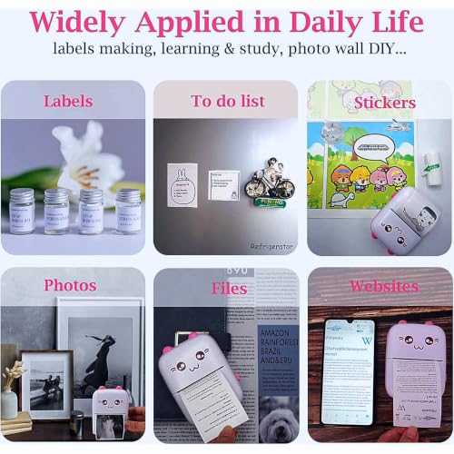 Image of Mini Bluetooth Thermal Printer Kids and Adults - Portable Inkless Pocket Label Printer - Wireless Receipt & Photo Printer with Roll Paper and Stickers for Study Notes & Banner (Starter Pack)