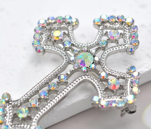 Image of Gyn&Joy Sparkle Crystal Rhinestones Holy Cross Brooch Pin Jewelry For Women Men