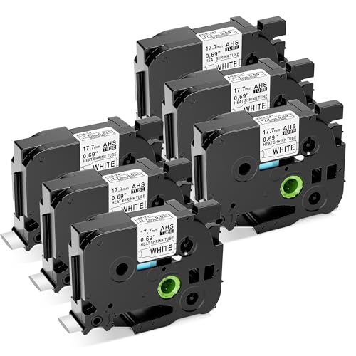 Image of 6-Pack HSe241 Heat Shrink Tubing Label Compatible with Brother P Touch Label Maker Tape Black on White 18mm 0.7 inch Label Tape for Wire Cable Fits Brother PT-D400 PT-D600 PT-D410 PT-P700 Label KINGDOM