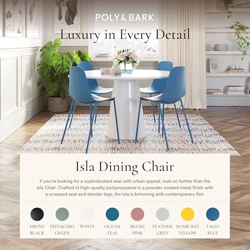 Image of Poly & BARK Isla Modern Kitchen Chairs Set of 4 - Plastic Dining Chair with Metal Legs - Quick Assembly Simple Cafe Chairs Plastic for Indoor or Outdoor - Lago Blue