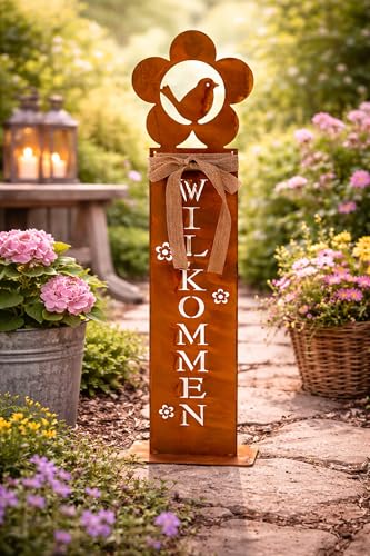 KAMACA Gartenschild Willkommen Metall Edelrost-Optik
