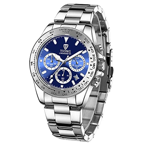 Dentily Men's Quartz Watch Fashion Stainless Steel Chronograph Waterproof Business Watches for Men