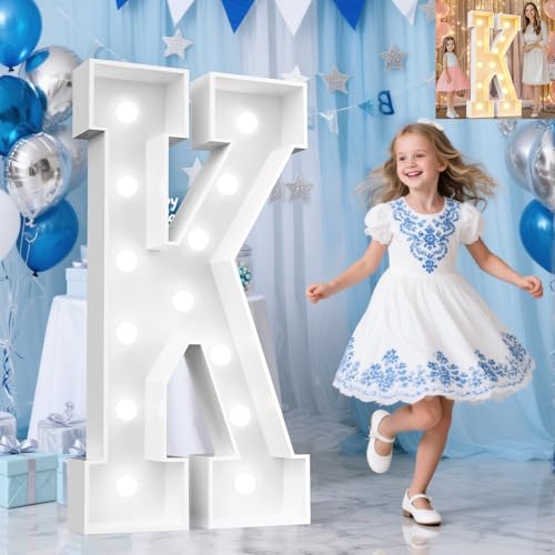 Image of Pooqla 4 FT Marquee Light Up Letters, Cool White and Warm White Marquee Letter 4 Feet Tall, Giant LED Sign Big Mosaic Letter K for Balloons Birthday Party Anniversary Wedding Decorations