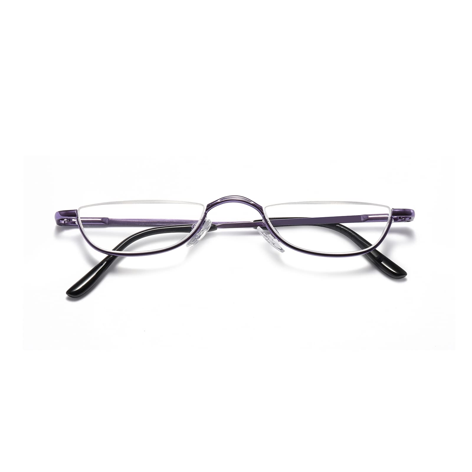 KoKoBin Half Frame Reading Glasses Spring Hinges for Men Women Slim Half Moon Lens Readers Metal Semi Rimless eyewear (Purple, 1.5) - Image 2