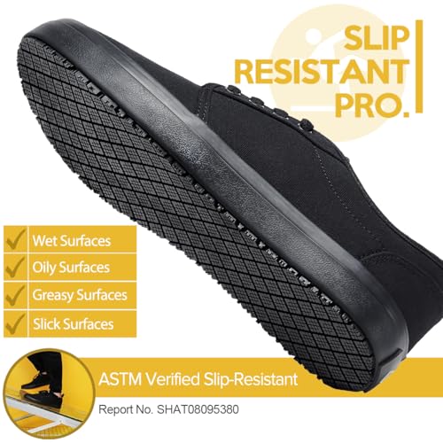 Image of Non-Slip Work Shoes for Men & Women, Unisex Water-Resistant Slip-Resistant(Wet & Greasy) Canvas Sneakers for Food Service, Comfortable Restaurant Shoes for Chef Server, Culinary Kitchen Cook Shoes