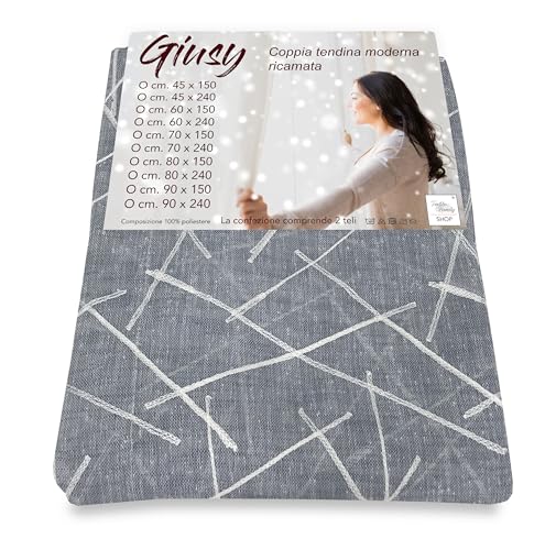 Tendina Giusy Grigio - Coppia Tende Vetro Moderne Semitrasparenti Effetto Bouclè in Poliestere - Coppia (2 Teli) CM. 45X240