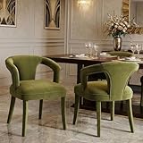 Hyfirm Olive-Green Velvet Dining Chairs Set of 2, Modern Solid Wood Kitchen Chairs, All-Over Fabric Upholstered Side Chairs for Kitchen/Dining Room/Living Room/Restaurant