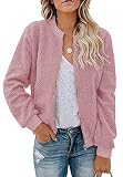 MIROL Women's Sherpa Fleece Jacket Faux Fuzzy Long Sleeve Casual Zip Up Bomber Coat Pink Large