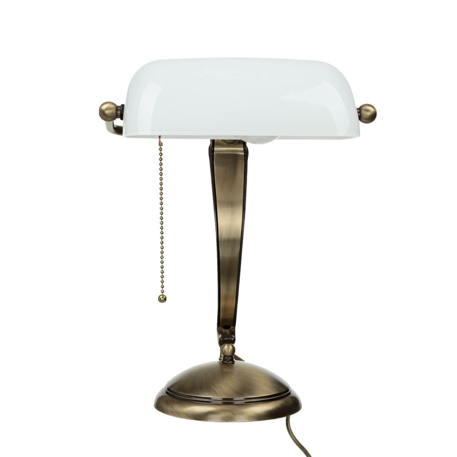 Lampada da banchiere premium vero ottone vetro in bronzo bianco lucido studio ufficio 35 cm E27 interruttore a tirante Lampada da tavolo Art Nouveau