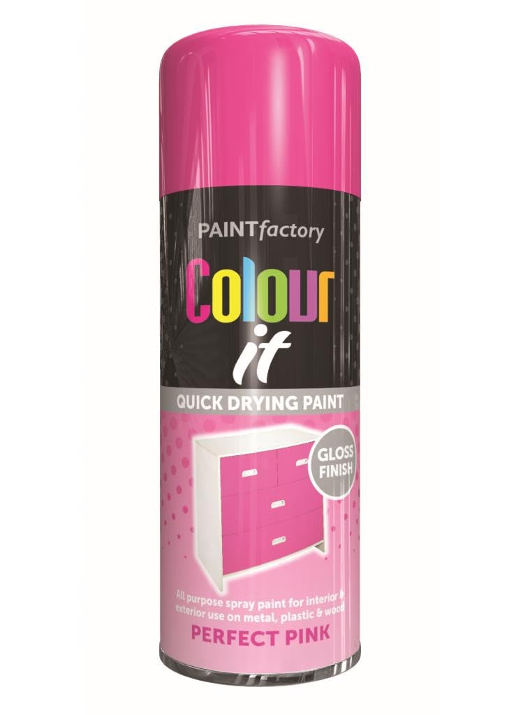 RAPIDE PF COLOUR IT Spray Paint Gloss Perfect Pink 250ml - Quick Drying Gloss Finish for Metal, Plastic, and Wood - Interior & Exterior Use