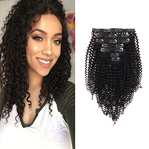 HIKYUU 18" 60g 7pcs #1B Thick 4C African American Afro Kinky Curly Clip in Afro Remy Human Hair Extensions for Black Women Double Weft
