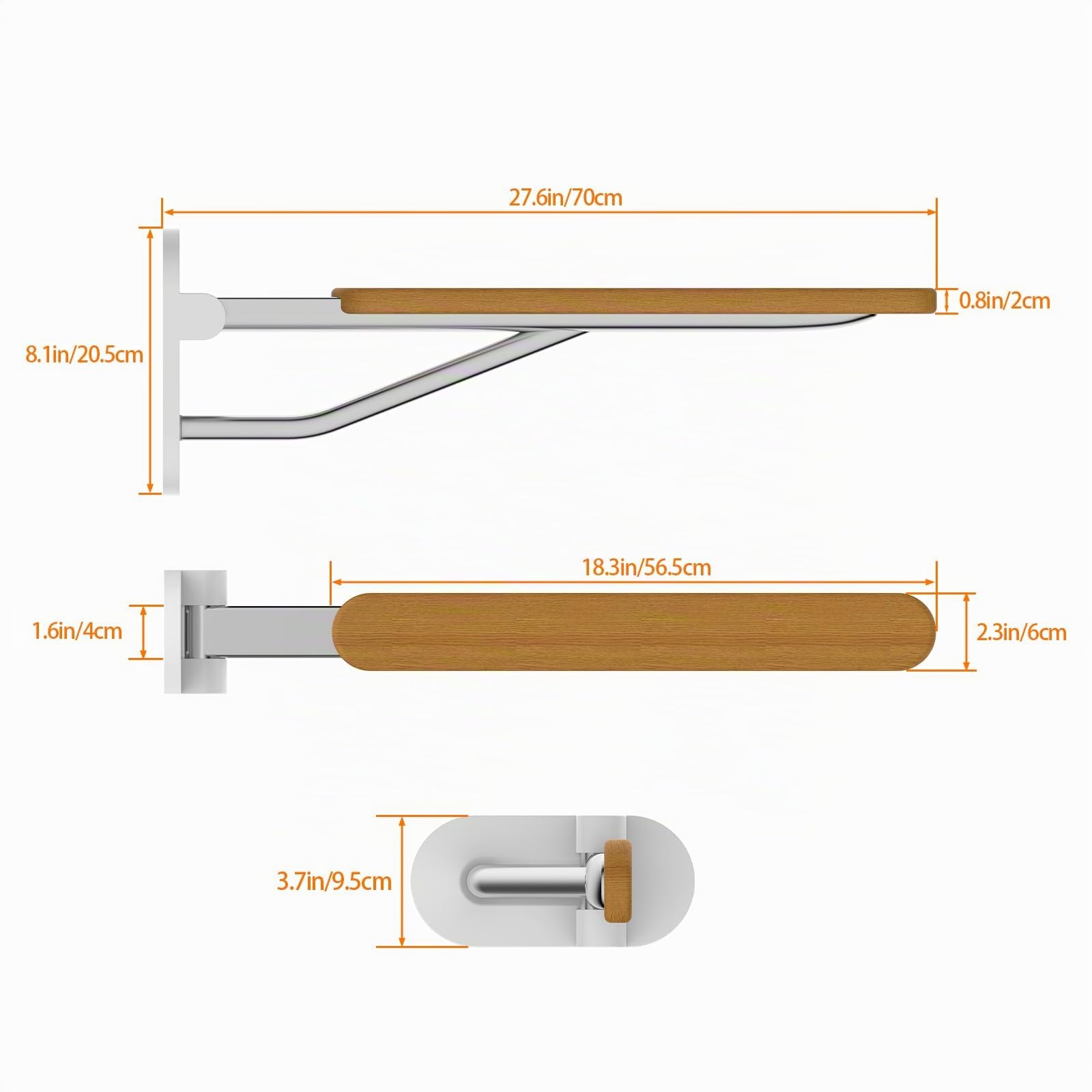 Barra Minusvalidos Abatible Baño，Barra de Apoyo para Inodoro Plegable，WC pared Mango de Apoyo，Barra de Seguridad para las Personas Mayores（Madera 70cm）
