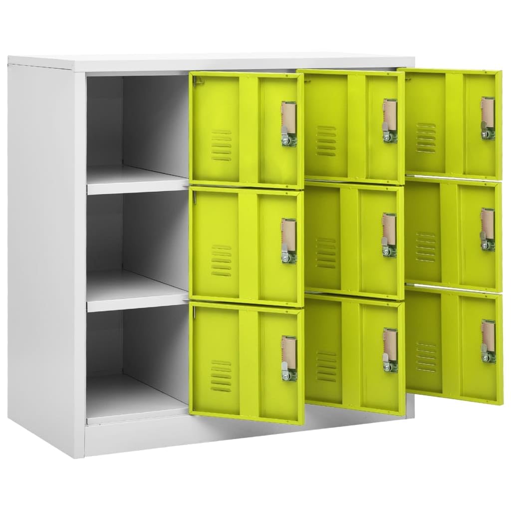Schließfachschrank Hellgrau und Grün 90x45x92,5 cm Stahl Büro-Stauschrank Wohnzimmerschrank Möbel für das Wohnzimmer Geeignet für Wohnzimmer, Schlafzimmer, Büro