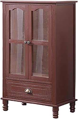 Armario de almacenamiento con puertas y estantes integrados, pequeño gabinete de vino, puertas de vidrio transparente y marco de madera maciza, azul