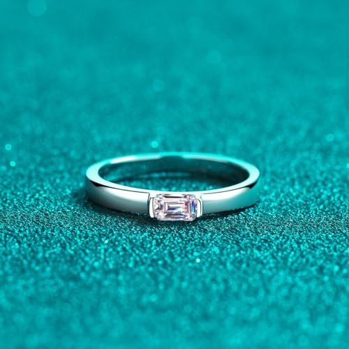 Bague moissanite émeraude 0.5ct solitaire argent 925 platine