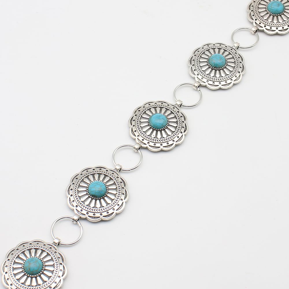 Vikodah Western Metal Belt Waist Chain with Turquoise Beads for Women Waist-decoration Body Accessories Silver