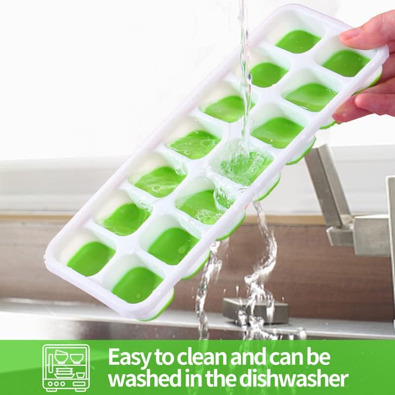 Image of Crasts Ice Cube Trays Airabc Silicone with Removable Lid, Easy-Release Flexible 14-Cube Trays, LFGB Certified and BPA Free, Stackable Covers for Cocktail, Freezer
