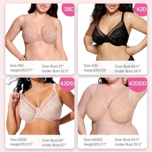 Image of ProKloud Minimizer Bras for Women Full Coverage Supportive Plus Size Unlined Lace Underwire Bra