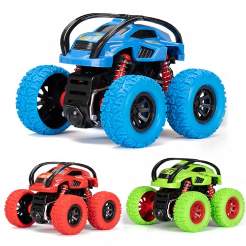 LODBY Monster Trucks Toys for Boys - Toddler Push and Go Truck Race Cars for Kids Party Favors Ages 3-5, Flip Stunt Car Toys for 3 4 5 6 Year Old Boy Birthday Gifts