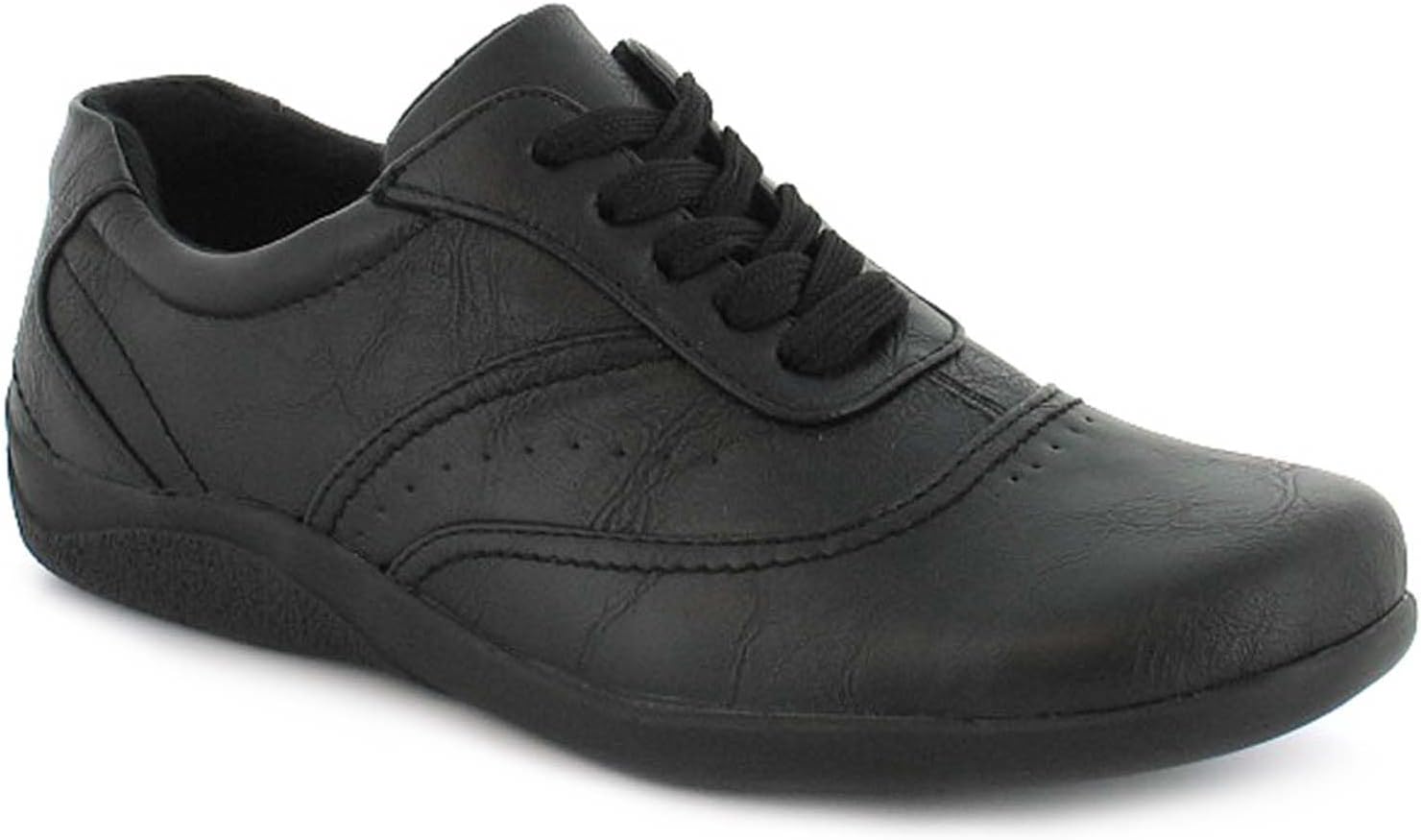 Classic Ladies Casual Shoes - Extremely Comfortable Lace-Up Flats with Contrast Stitching, Lightweight & Hard-Wearing Work Shoes
