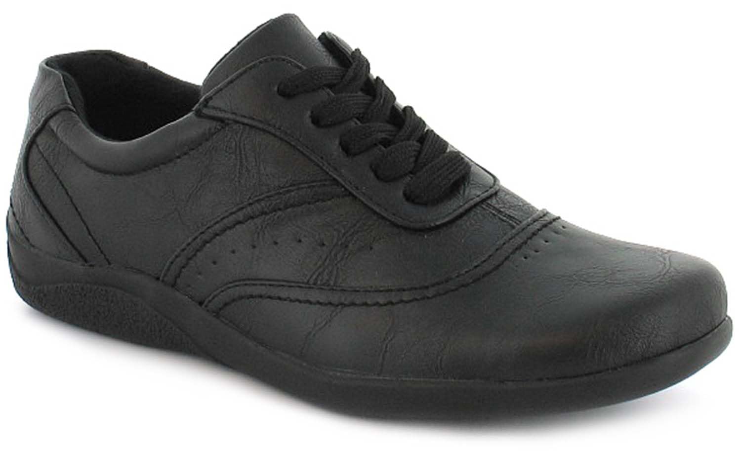 Classic Ladies Casual Shoes - Extremely Comfortable Lace-Up Flats with Contrast Stitching, Lightweight & Hard-Wearing Work Shoes