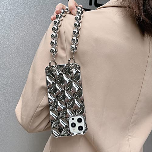 Coque Samsung S22 losange argenté avec chaîne de perles