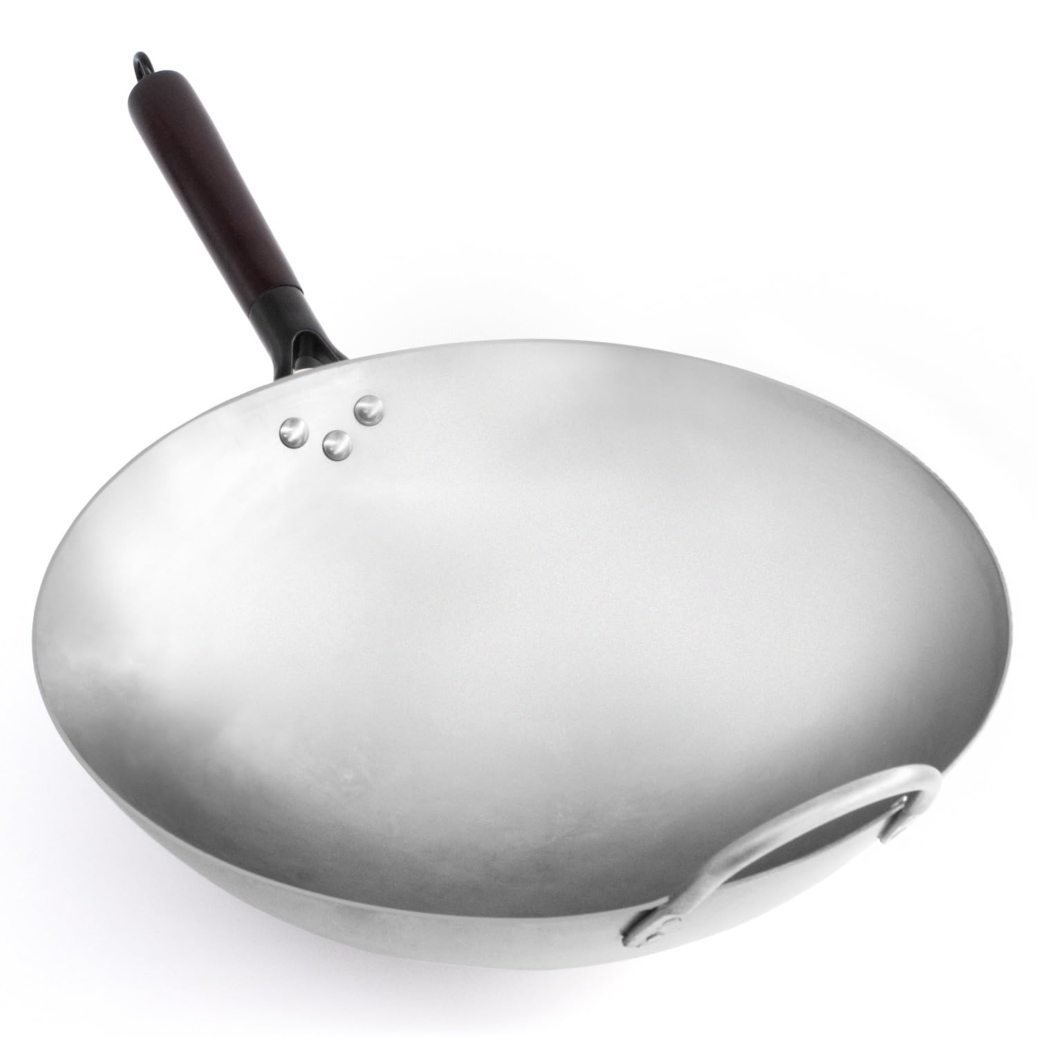 joejis wok en acier au carbone 35 cm – fond rond – poignée en bois amovible – style traditionnel martelé à la main – poêle à frire chinoise robuste