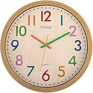 Foxtop Silent Kids Wall Clock 12 Inch Non-Ticking Battery Operated Colorful Decorative Clock