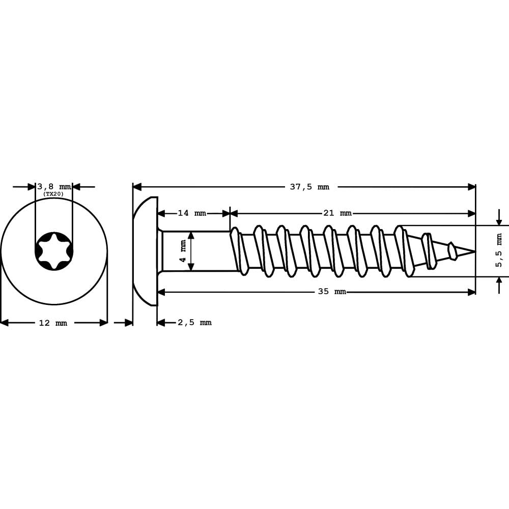 Lot de 100 vis de façade, en acier inoxydable V4A, 5,5 x 35 mm, tête plate Torx T20, marron clair + 1 embout