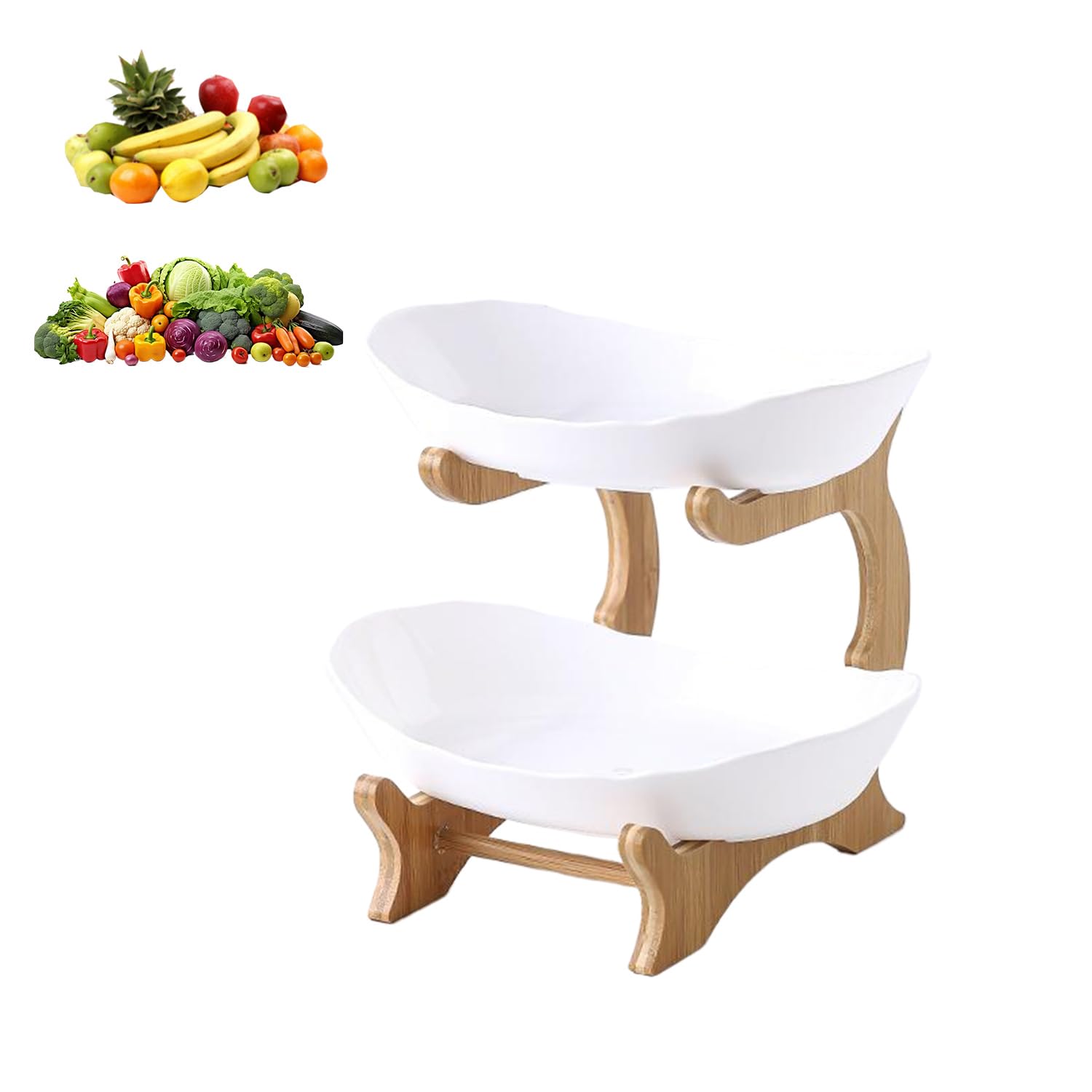 Cesta de frutas de 2 niveles para organizar tu cocina con un toque natural y rústico
