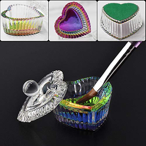 Kalolary 2 Stück Nagel Kristall Glasschale, Glasnagel Dappenschale mit Deckel Herzförmig Kristallbecher Nagel… – Bild 4